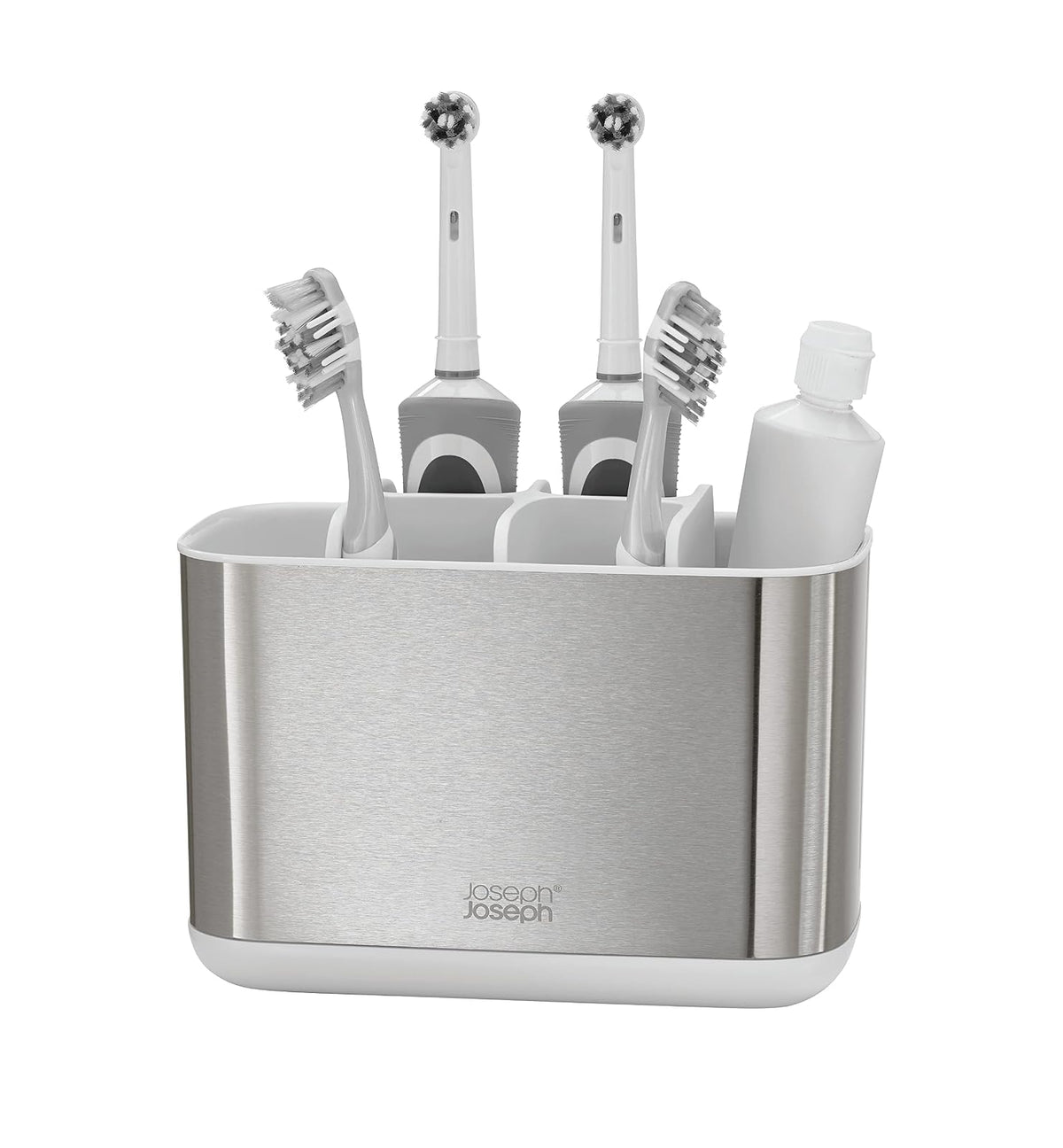 Joseph Joseph EasyStore Stainless-Steel Toothbrush Holder Bathroom Storage Organizer Caddy, Large - Groß - Acero Inoxidable