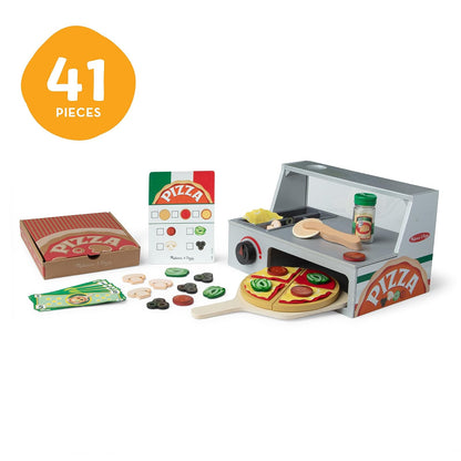 Melissa & Doug Mostrador para Hornear y Alistar Pizza, Juguete de Madera, Juego de Imitación, Ayuda a Fortalecer el Desarrollo Cognitivo (34 Piezas)