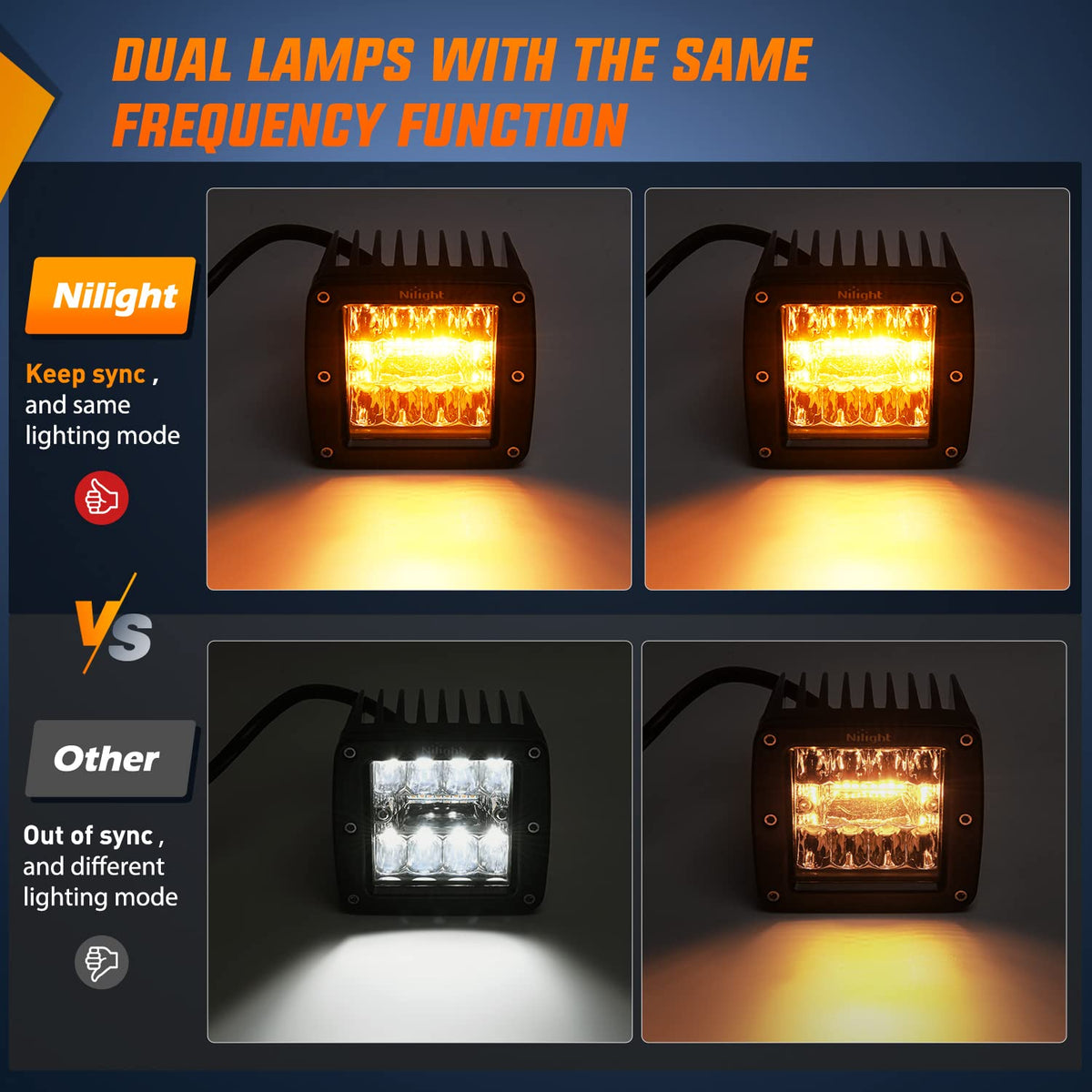Nilight - 2 Barras de luz de 42 W de 3 Pulgadas, cúbico, luz estroboscópica, Color ámbar Blanco, 6 Modos, función de Memoria, Ideal para Condiciones de Niebla y Nieve, Todoterreno, camión, cuatrimoto