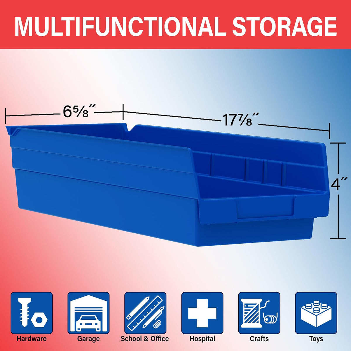 Akro-Mils 30138 18-Inch by 6-Inch by 4-Inch Plastic Nesting Shelf Bin Box, Blue, Case of 12