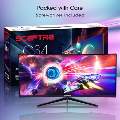 Sceptre 34-Inch Curved Ultrawide WQHD Monitor 3440 x 1440 R1500 up to 165Hz DisplayPort x2 99% sRGB 1ms Picture by Picture, Negro máquina 2023 (C345B-QUT168)