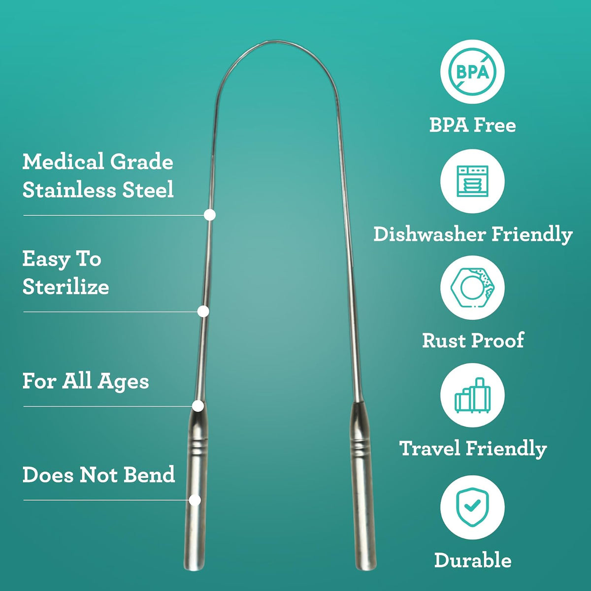 GuruNanda Rascador de Lengua de Acero Inoxidable | Paquete de 2, grado médico, con estuche de viaje, para adultos y niños