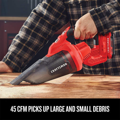 Craftsman V20 Aspiradora de Mano inalámbrica, 45 CFM, Sistema de filtración de 2 etapas con Filtro, Solo Herramienta Desnuda (CMCVH001B)