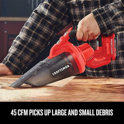 Craftsman V20 CMCVH001C1 - Aspiradora de Mano inalámbrica, 45 CFM, Sistema de filtración de 2 etapas con Filtro, batería y Cargador Incluido