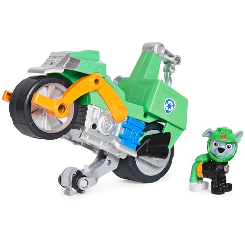 Paw Patrol, Moto Pups Rocky's Deluxe - Vehículo de Motocicleta con función Wheelie y Figura de Juguete