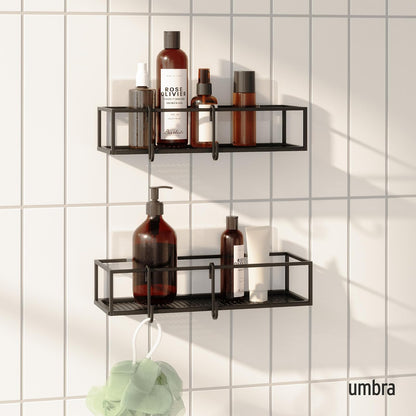 Umbra Cubiko Estante de ducha, estantes flotantes de metal con tiras adhesivas, paquete de 2, negro