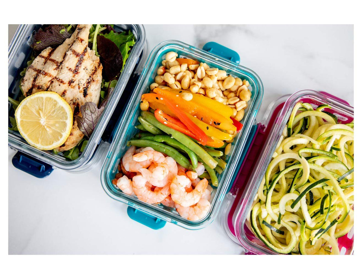 Ello Duraglass Recipiente de Vidrio 5 Tazas Almacenamiento Alimentos | Recipiente de vidrio de 5 tazas con funda de silicona, tapa a prueba de fugas, apto para microondas, congelador y lavaplatos