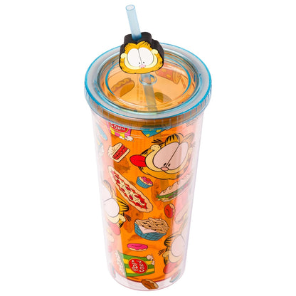 Silver Buffalo Garfield - Taza fría de plástico con tapa y tapa para popote, 24 onzas