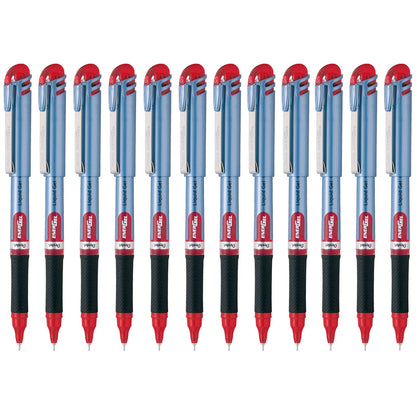 Pentel EnerGel Bolígrafo de Gel Líquido, Punta de Aguja, 0.5 mm, Cuerpo Azul Claro, Tinta Roja, Caja con 12 Piezas, BLN15-B