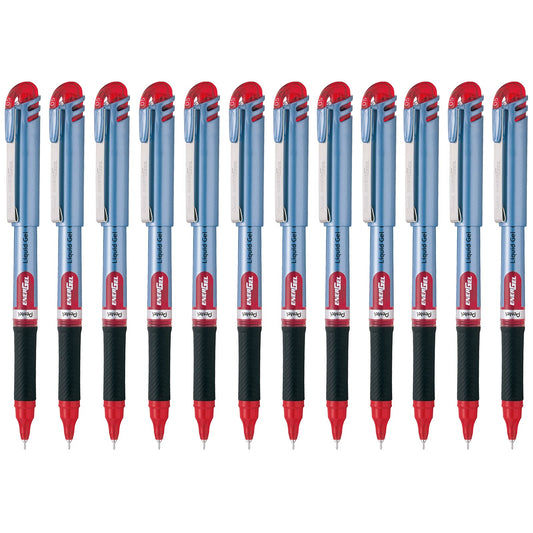 Pentel EnerGel Bolígrafo de Gel Líquido, Punta de Aguja, 0.5 mm, Cuerpo Azul Claro, Tinta Roja, Caja con 12 Piezas, BLN15-B