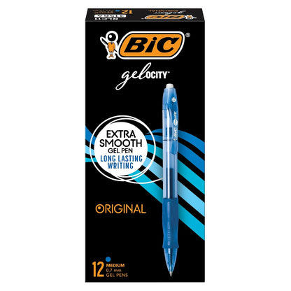 BIC Velocity Retractable Gel Pen, Refillable, Medium Point (0.7 mm), Blue, 12 Pens