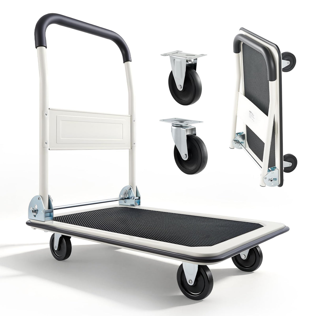 VEVOR Carro Plataforma Plegable 735 x 480 mm, Carretilla de Transporte Carga de 149,69 kg, Carrito Portaequipajes con Plataforma con Ruedas de PP de 96 mm, para Tareas Domésticas, Almacén, Mudanza