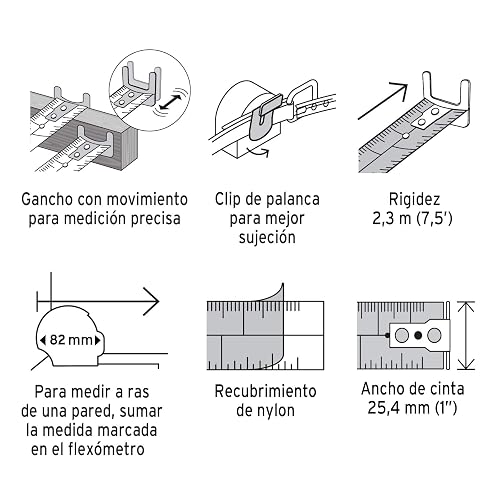 Truper FH-8M, Flexómetro Gripper, contra impacto, 8 m, cinta 25 mm