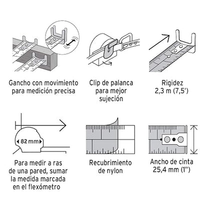 Truper FH-8M, Flexómetro Gripper, contra impacto, 8 m, cinta 25 mm