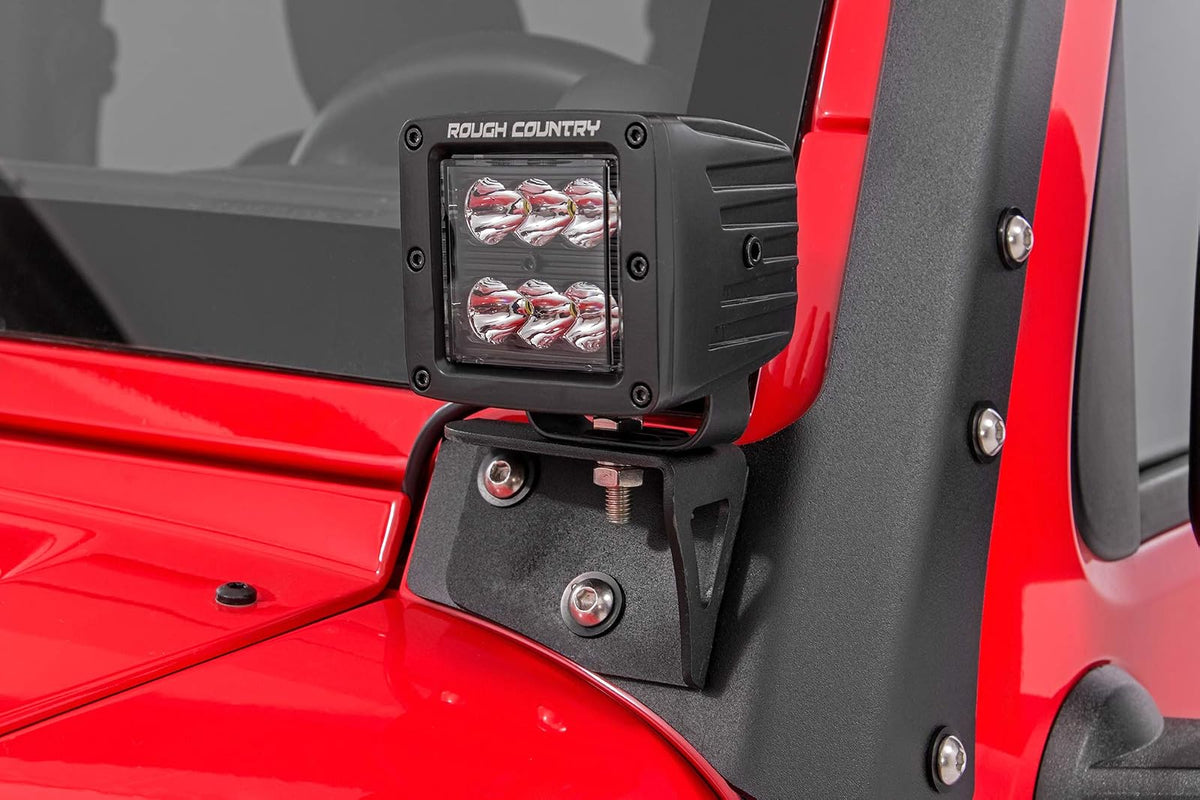 Rough Country - Soportes de luz inferior para parabrisas 07-18 Jeep Wrangler JK - 70044, negro