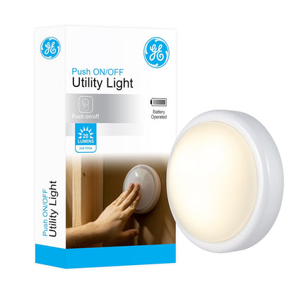 GE 54807 - Luz de llave con pilas, color blanco, autoadhesiva, inalámbrica y portátil, ideal para armarios, armarios, mesitas de noche, baños y pasillos