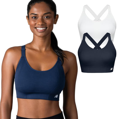 New Balance Brasier Deportivo sin Varillas Paquete de 2 - M - Blanco - azul marino