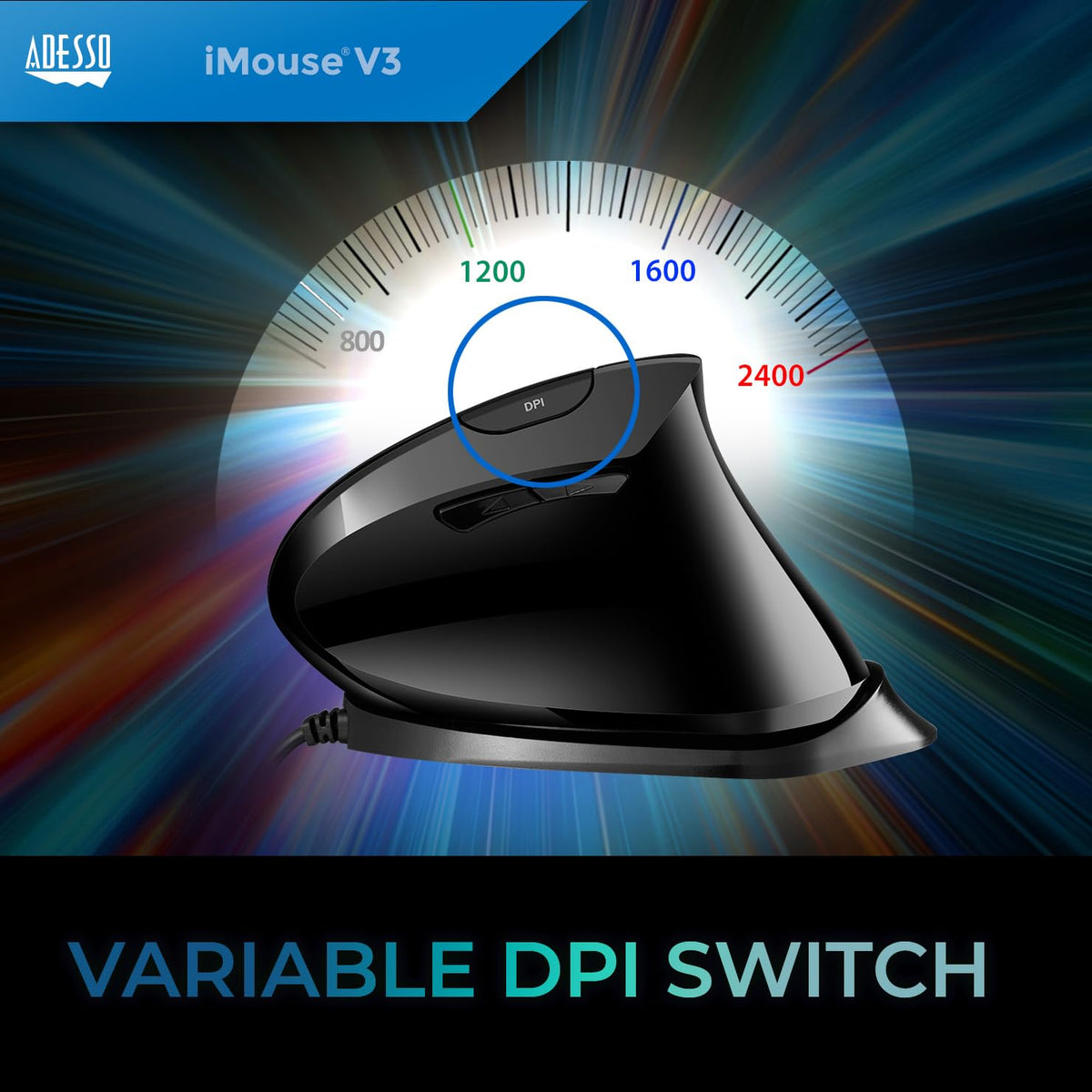 Adesso Imouse V3-TAA - Mouse ergonómico Vertical Ajustable con ángulo de muñeca (Compatible con TAA)