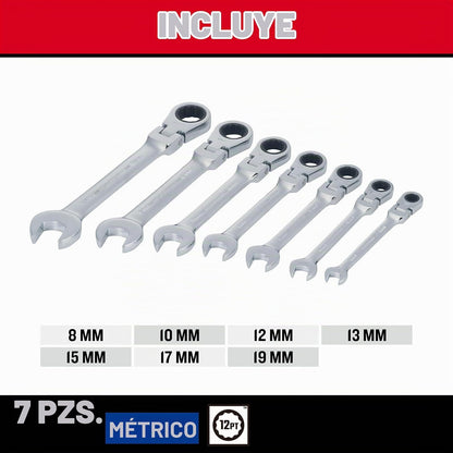CRAFTSMAN Juego de Llaves Combinadas Métricas con Matraca Reversible por 7 Piezas (CMMT87009)