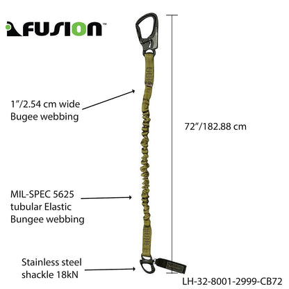 Fusion Climb HELO - Cordón de retención Personal, Gancho a presión y | Correa de nailon de 1 pulgada con elástico interno, gancho a presión de aluminio y grillete de émbolo de óxido negro