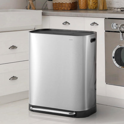 happimess HPM1014A Beni - Papelera de reciclaje de cocina de 16 galones, doble cubeta para el hogar, recámara, baño, sala de estar, habitación de invitados, oficina, cocina, cromo
