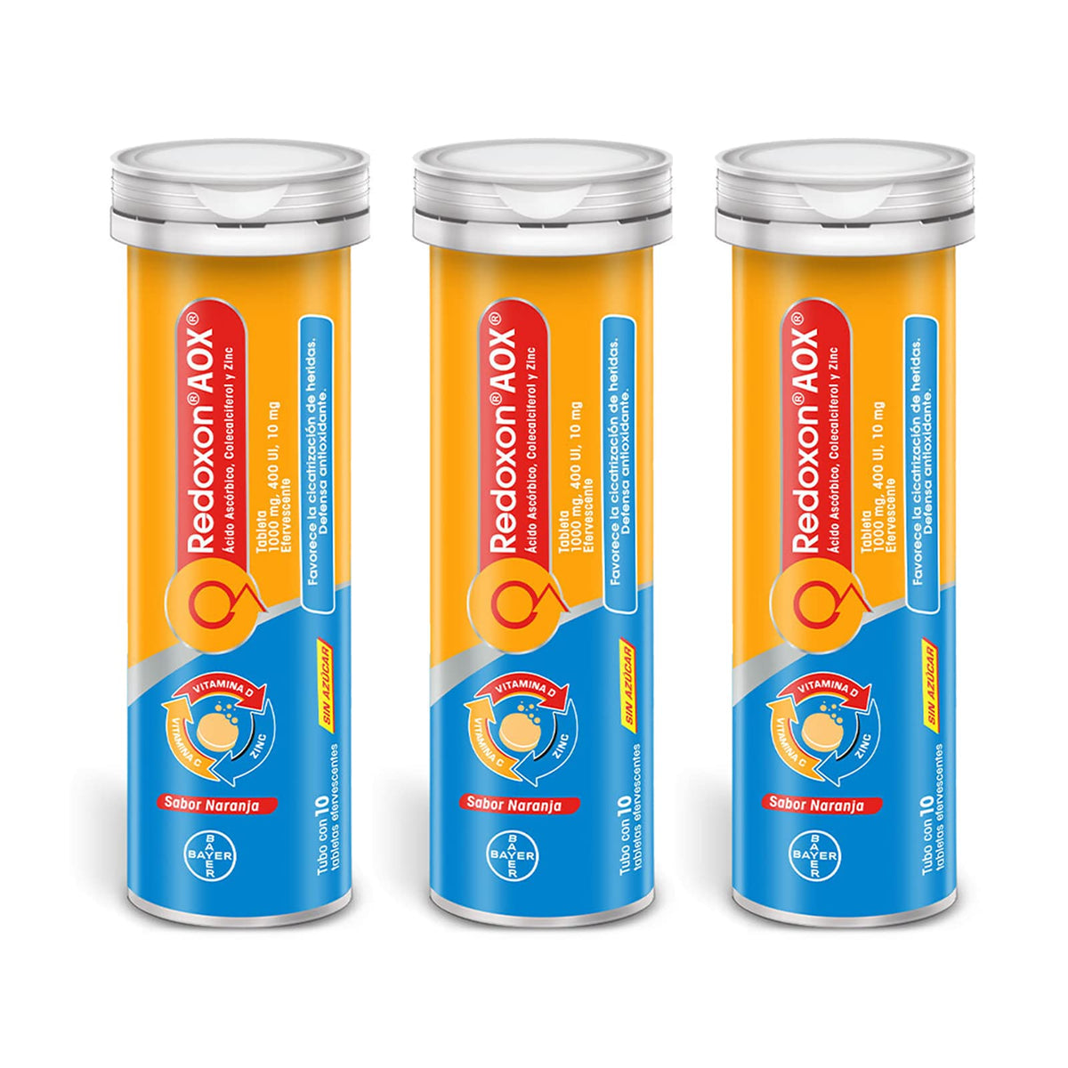Redoxon AOX Multivitamínico con Vitamina C, Vitamina D y Zinc, Pack de 3 Unidades con 10 Tabletas Efervescentes, Naranja
