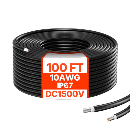 VEVOR Cable de Extensión para Panel Solar de 30,48 m, 10 AWG Cable de Extensión Solar, Cable Fotovoltaico Impermeable IP67 de 6 mm² para Paneles Solares Domésticos, de Barco y de Autocaravana, Negro - Negro - 30.5 m