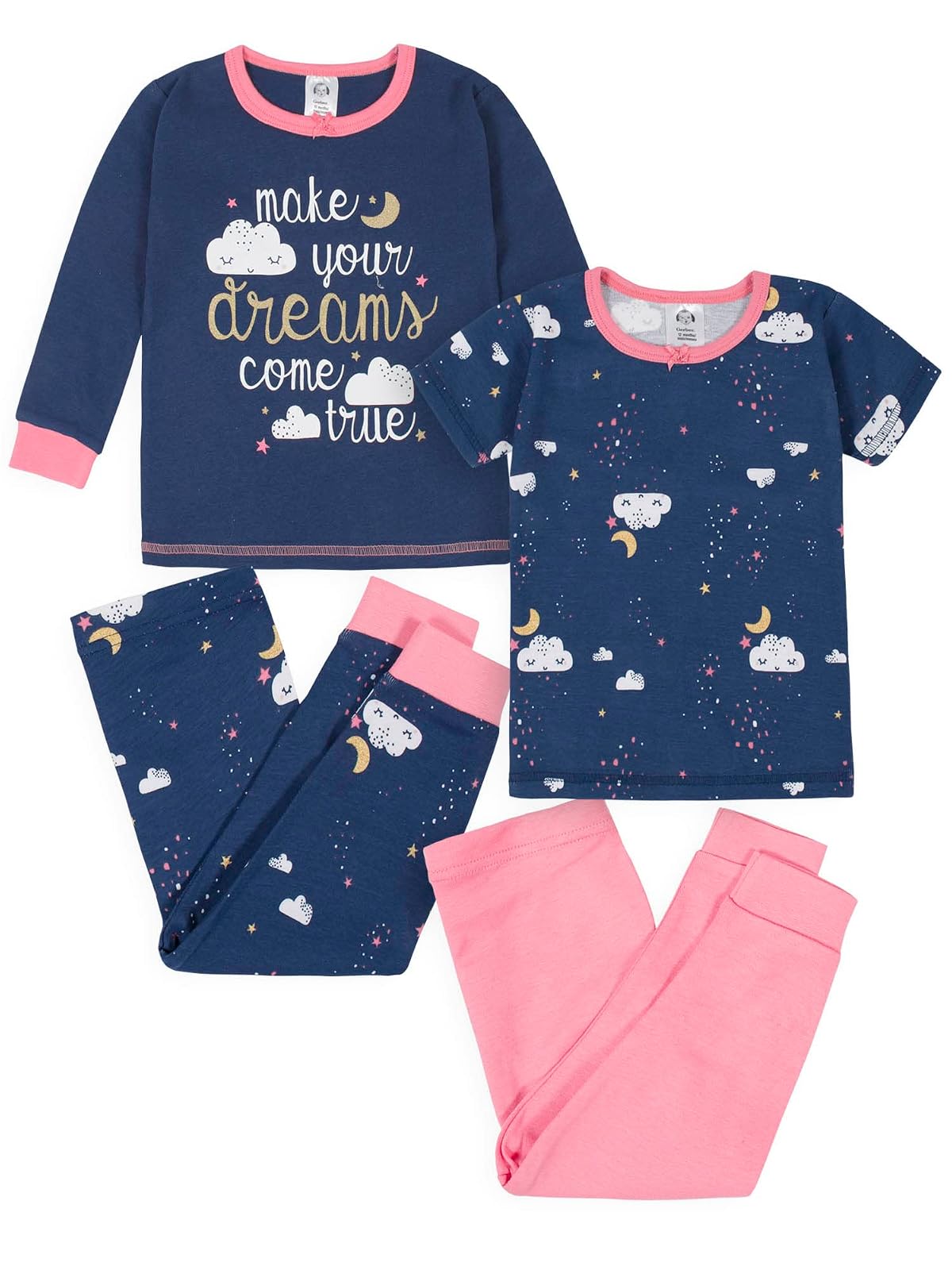 Gerber Conjunto de Pijama de 4 Piezas para bebés y niñas, Rosado
