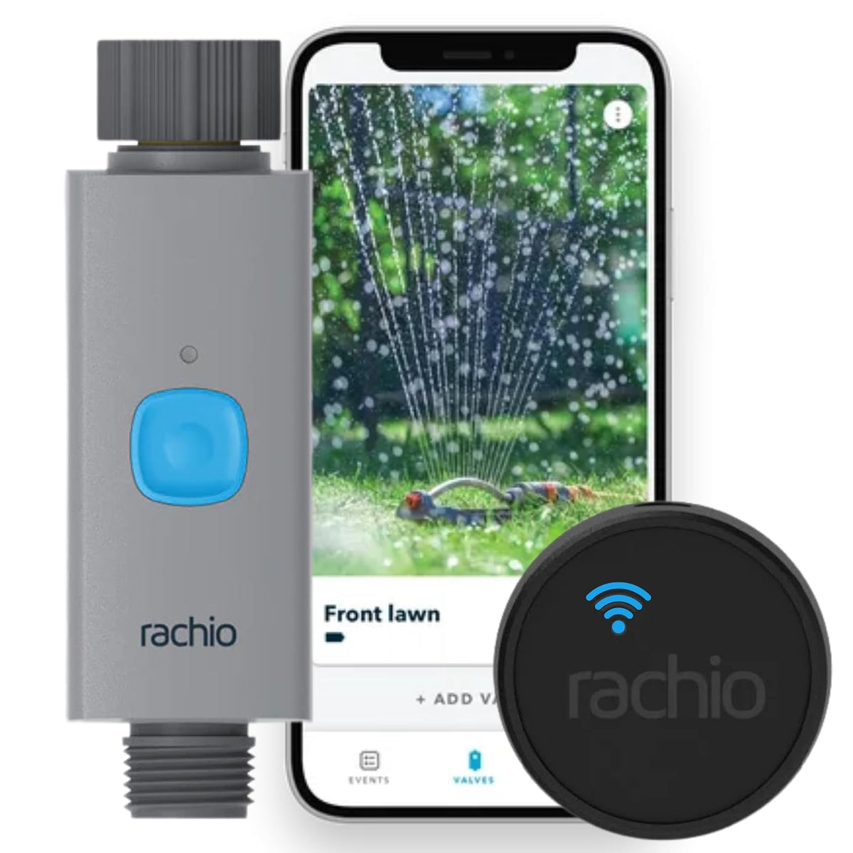 Rachio - Temporizador inteligente de manguera con cubo WiFi para riego al aire libre | Fácil instalación del grifo, automatiza los horarios de agua y rociadores para cuidado del césped, jardín y patio
