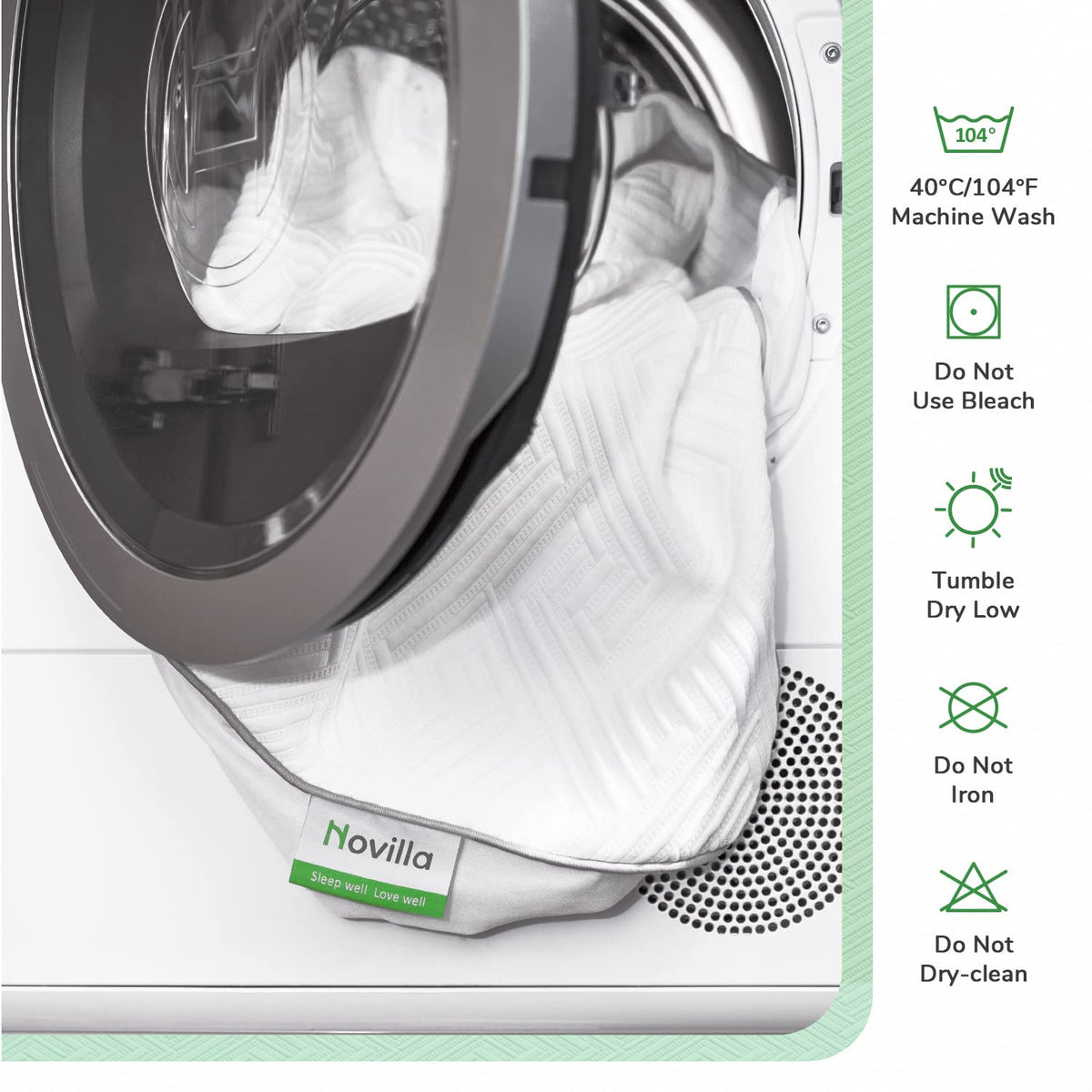 Novilla - Protector de colchón Impermeable, Protector de colchón de bambú tamaño Queen, Funda de colchón de enfriamiento Ajustable, Antideslizante, Ajuste de colchón de 8 a 18 Pulgadas, Color Blanco