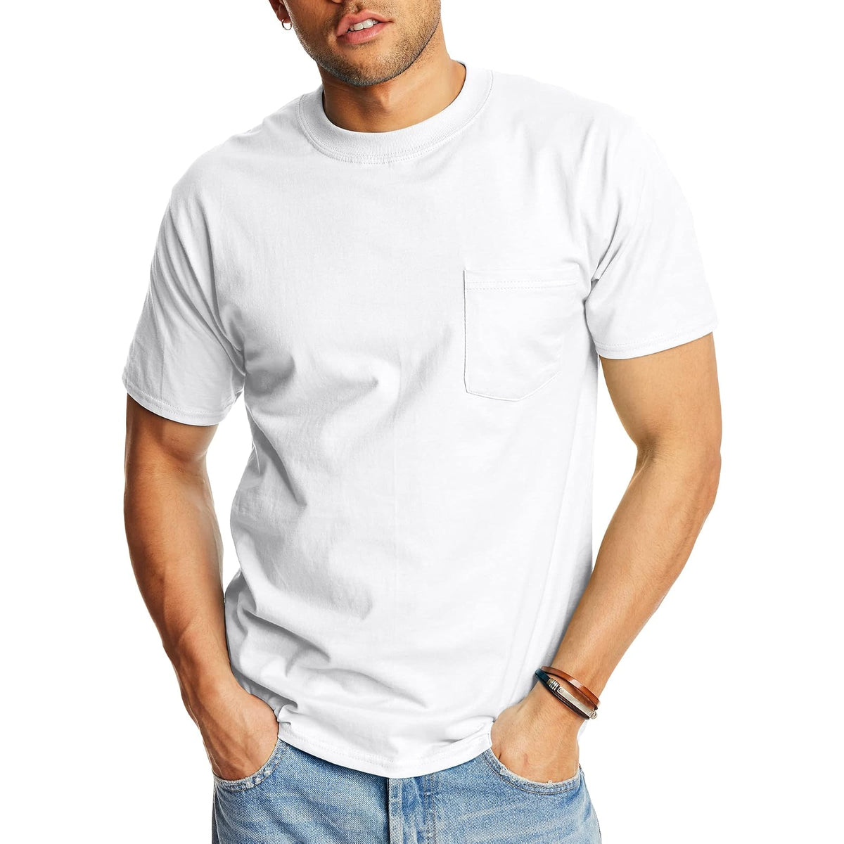Hanes Beefy-T Playera con Bolsillo para Hombre - Blanco - 1 paquete - XXL