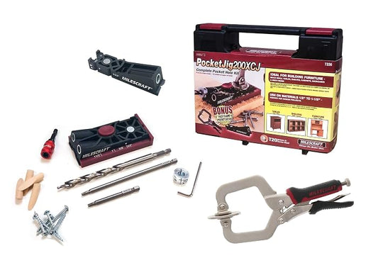 Milescraft PocketJig200XCJ – Paquete de agujeros de bolsillo con 2 plantillas y una abrazadera de cara de 5 cm – 7336