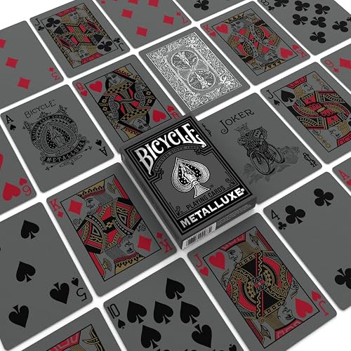 Cartas de Juego de Metal Negro y Plateado para Bicicleta, Cubierta de Metal de Alta Calidad, tamaño de póquer clásico, diseño de Lujo Coleccionable, Ideal para la Noche de Juego, Regalo y Relleno de