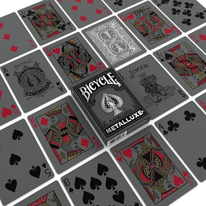Cartas de Juego de Metal Negro y Plateado para Bicicleta, Cubierta de Metal de Alta Calidad, tamaño de póquer clásico, diseño de Lujo Coleccionable, Ideal para la Noche de Juego, Regalo y Relleno de