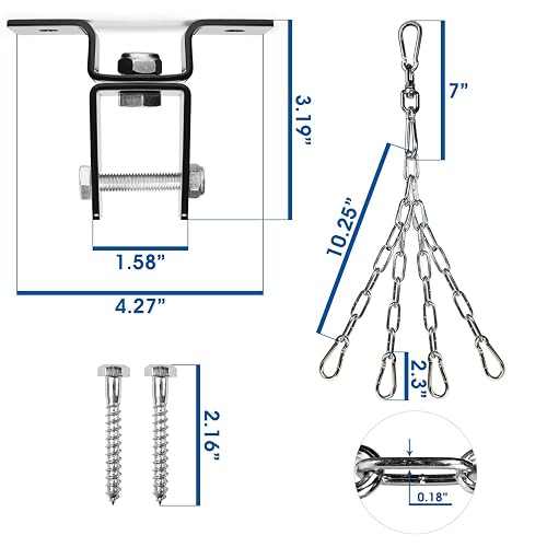 Yes4All Combo: Kit de Colgador para Bolsa de Golpeo - Gancho Giratorio, Montaje para Viga de Madera, Rotación 360°