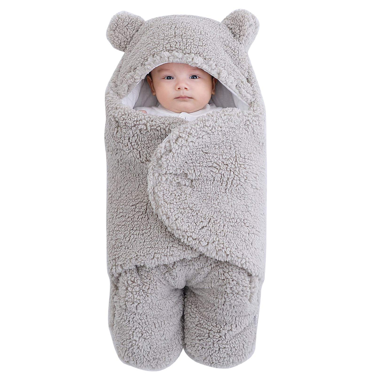 Manta de Felpa con Capucha para Bebé Recién Nacido, 0-6 Meses - 6 Month - Gris