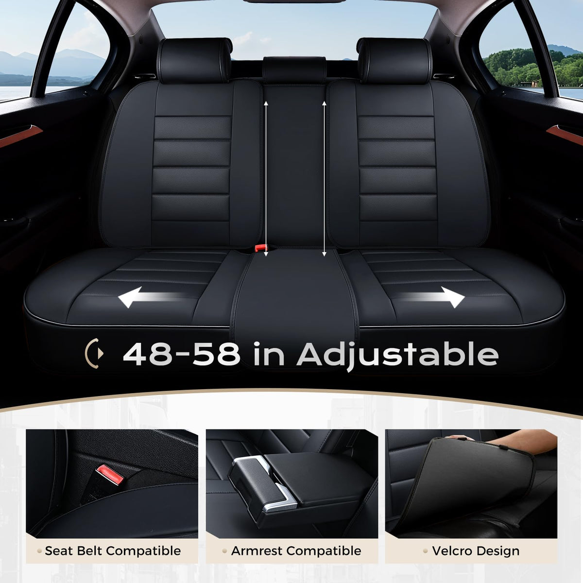 Coverado Juego Completo de Fundas de Asiento de Automóvil, Fundas de Asiento para Automóviles, Fundas de Asiento Delantero y Funda de Asiento Trasero, Funda Impermeable de Piel para Asiento automotriz