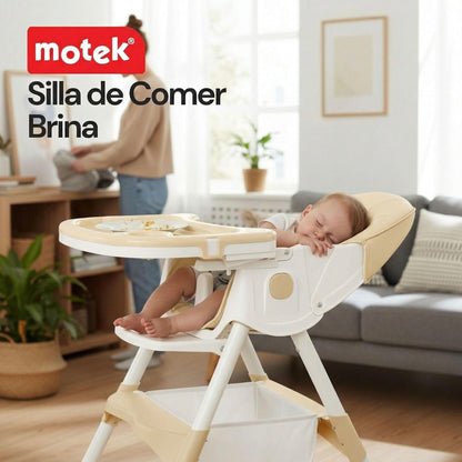 Silla Periquera 2 en 1 para Bebe Motek Brina, Silla Alta y Silla Baja de Juego, Reclinable 4 Posiciones, Ruedas con Freno, Piel Sintética PU, Canastilla de Almacenaje, Reposapiés de Descanso Ajustable en altura, Plegado compacto (Beige)