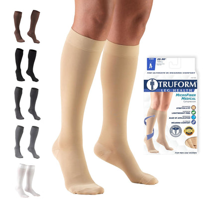 Truform Medias de Compresión 20-30 mmHg, Hasta la Rodilla, Punta Cerrada - Beige - X-Large