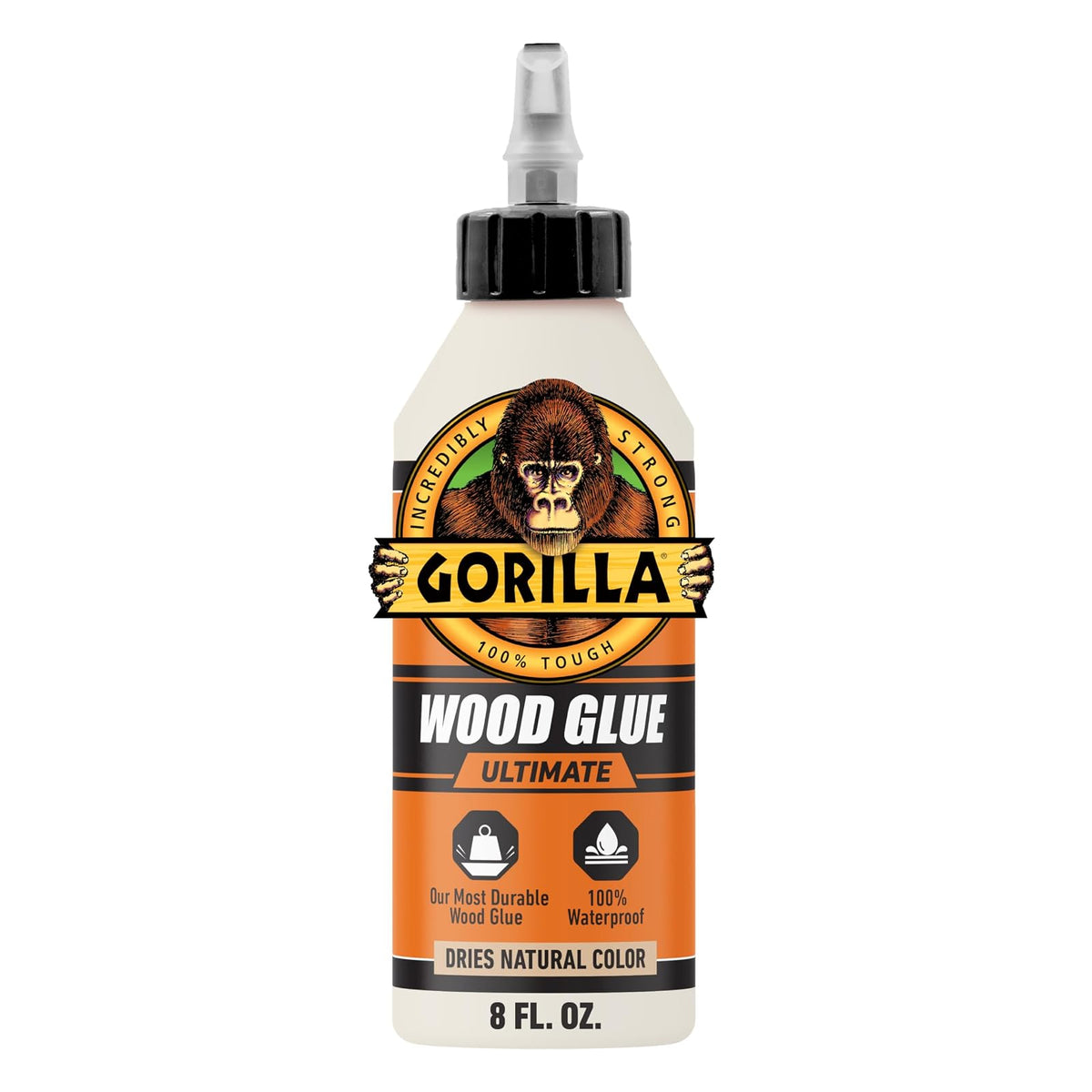 Gorilla Ultimate - Pegamento impermeable para madera, color de madera natural, 8 onzas (paquete de 1) - Impermeable para proyectos y reparaciones en interiores o exteriores
