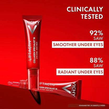 Vichy Liftactiv Collagen 16 Tratamiento Contorno de Ojos Dermatológico 15ml | Tratamiento Anti-edad para Ojos con 5% de Complejo Pro-Colágeno, Reduce Arrugas, Ojeras y Bolsas Para una Mirada más Firme