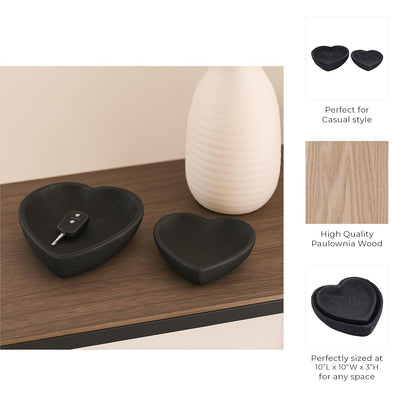 Sagebrook Home Decoración Irregular de Paulownia con Corazones de Madera para decoración de Interiores, 3 Pulgadas de Alto, Color Negro, 2 Juegos