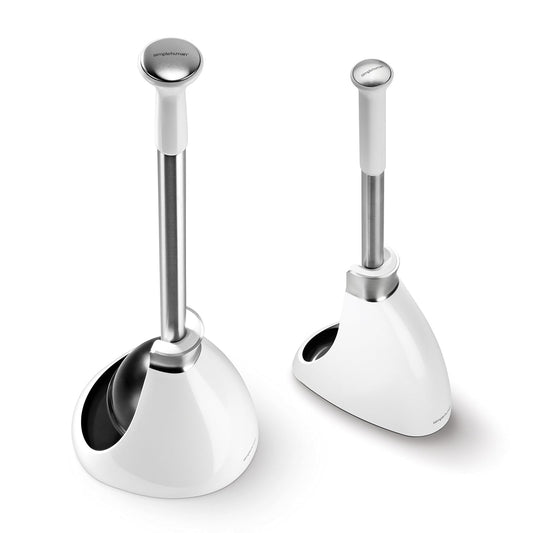 simplehuman, Desatascador y Estantería, Acero Inoxidable, Blanco, escobilla de baño, Acero Inoxidable + plástico Blanco