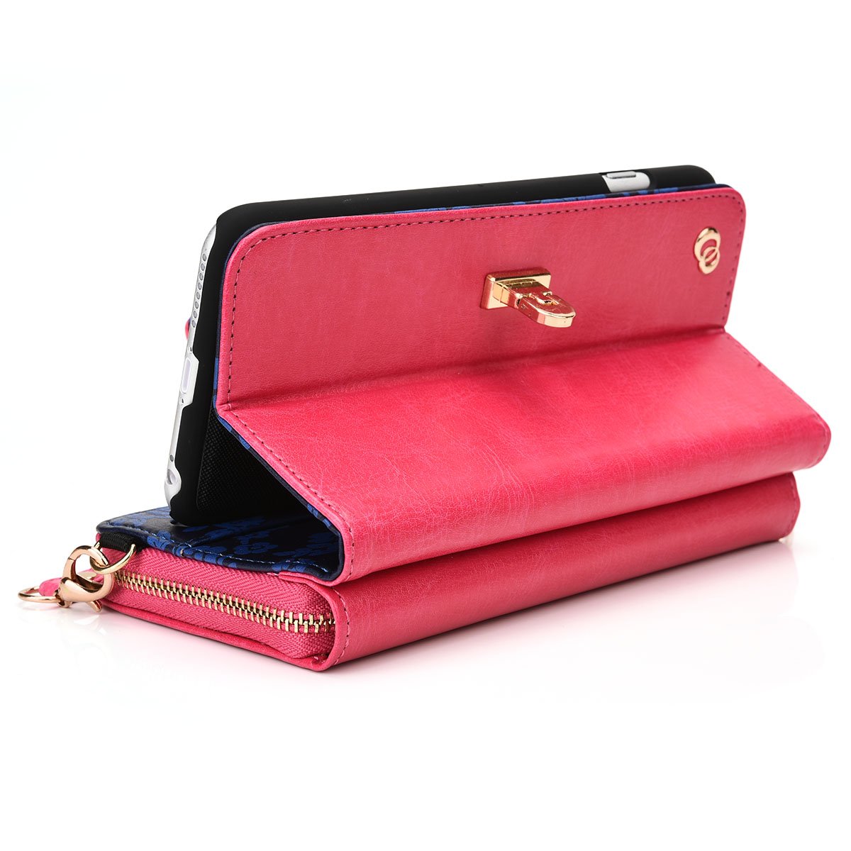 Kroo Bolso de mano tipo billetera con correa para Apple iPhone 6/6S Plus, 14 cm de largo, con carcasa removible, estuche de viaje, empaque libre de frustraciones, color negro