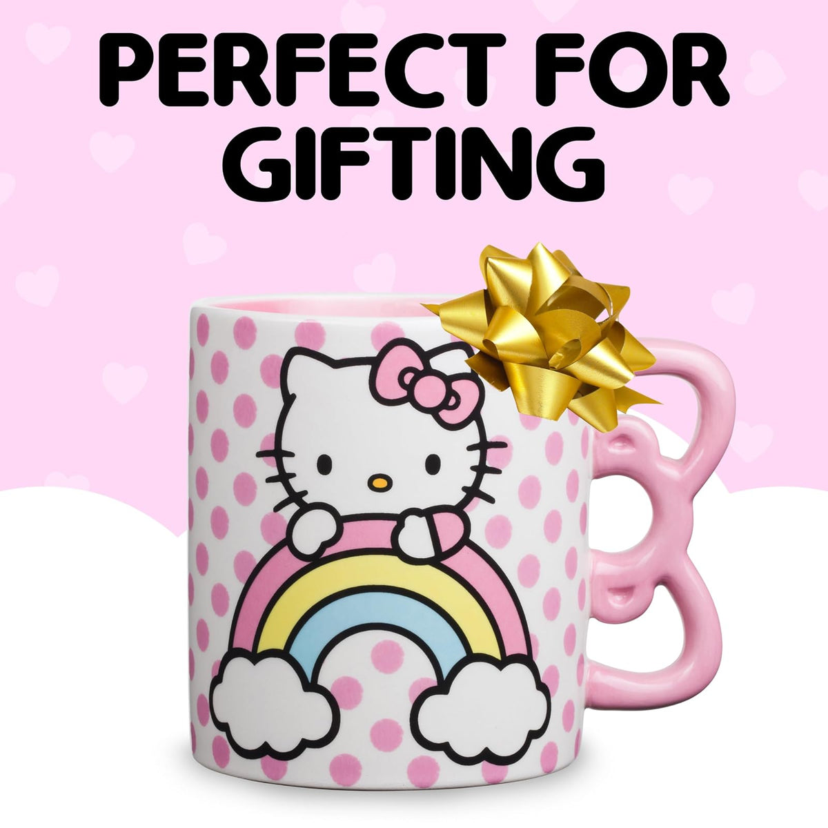 Silver Buffalo Taza de cerámica con asa en forma de rayo, Mango con forma de Hello Kitty., Rosado, 591,47ml, 1