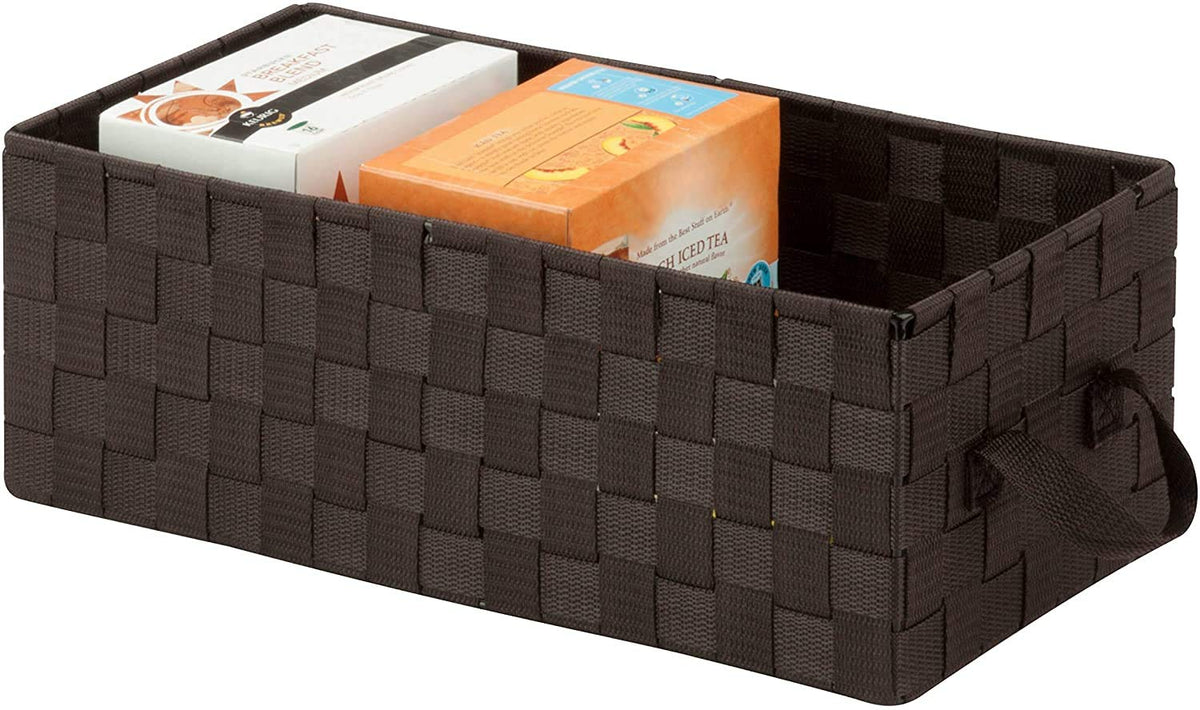 Honey-Can-Do OFC-03699 Double Woven Media Organization Basket with Handles, 16 by 8 by 6-Inch, Espresso Brown