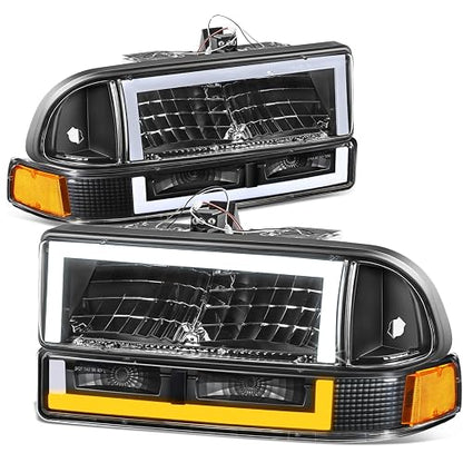 DNA MOTORING - Par de Faros Delanteros Transparentes/Reflector ámbar halógeno/LED compatibles con Blazer 1998-2004 / S10 1998-2004, HL-LB5-S10984P-BK-AM