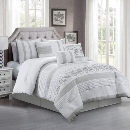 Chezmoi Collection Ariel - Juego de Ropa de Cama de 7 Piezas con Bordado geométrico de Chenilla Gris, tamaño California King