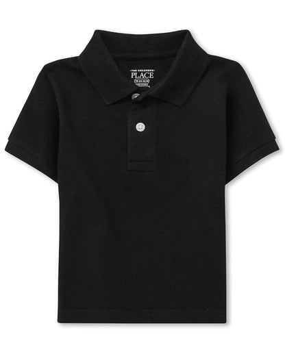 The Children's Place Polo de Piqué Manga Corta para Niño, 100% Algodón - Negro - 5 Años