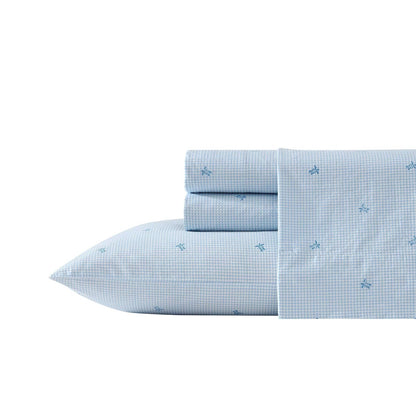 Laura Ashley - Juego de sábanas matrimoniales, algodón percal, Ligero y Transpirable para decoración del hogar (Azul [Turtle Gingham Blue], matrimonial)